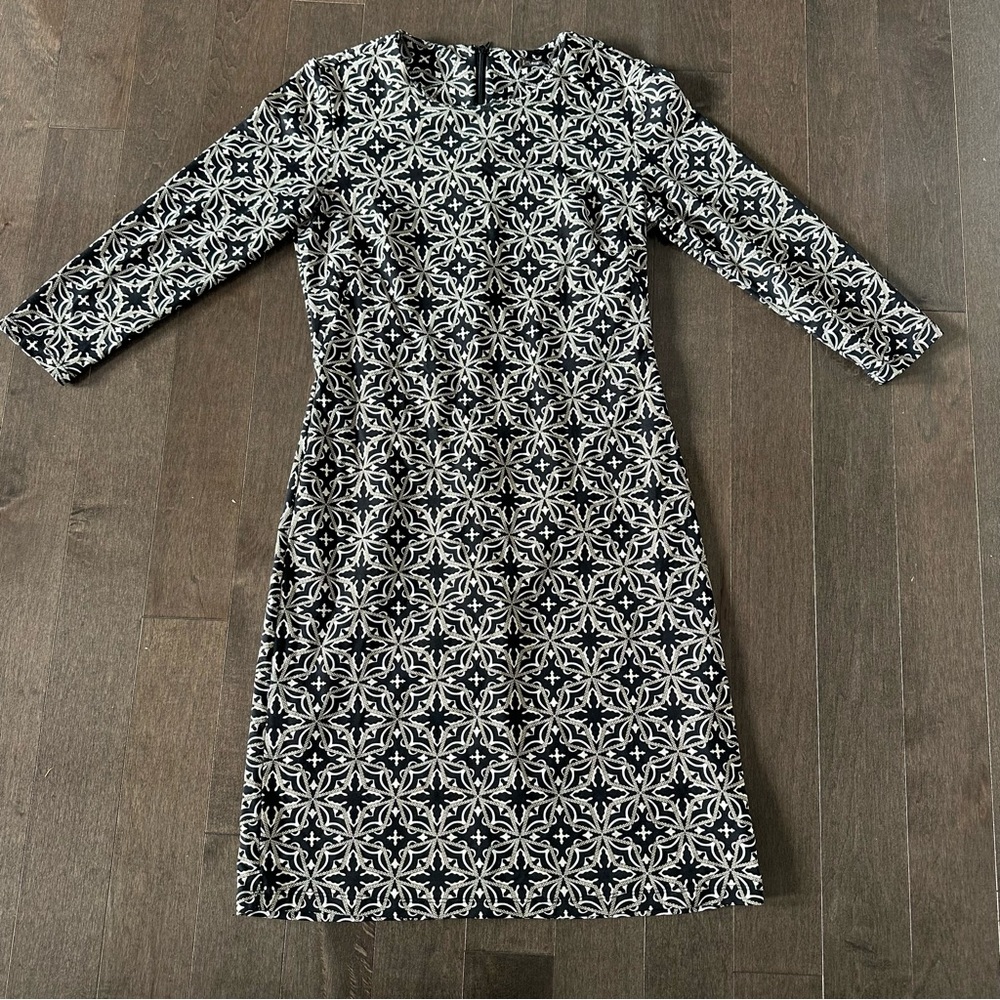 J McLaughlin Sophia Catalina Cloth Geometric Print 3/4 Sleeve Black‎ Cream XS